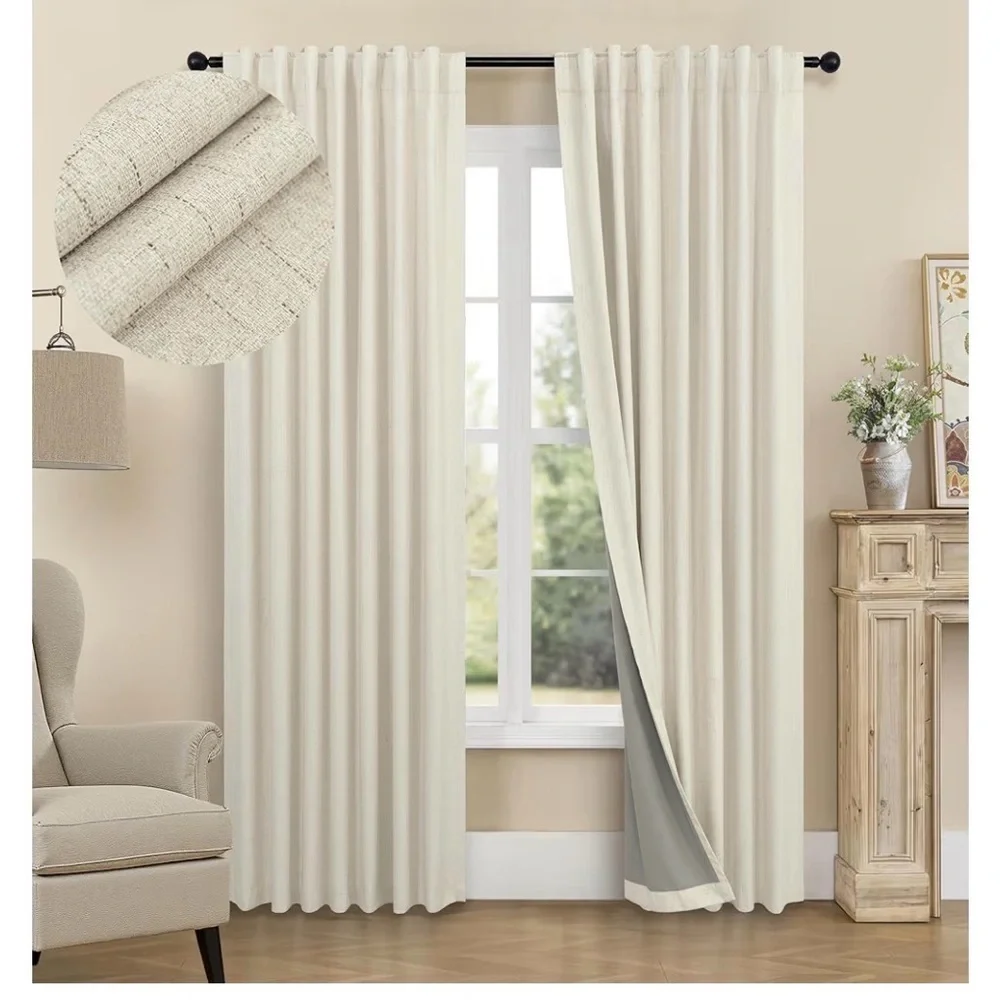 Black Out Burlap Curtains 63 Inch Long Faux Linen